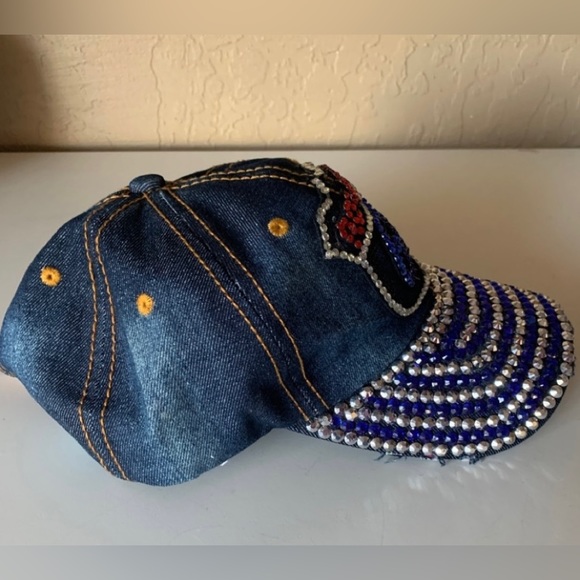 Route 66 Denim & Rhinestones Baseball Cap - Picture 3 of 7
